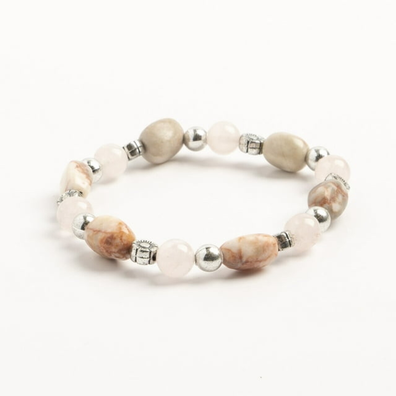 Earth's Jewels Semi-Precious Jasper Rose Quartz Natural Bracelet, Pink Zebra Jasper